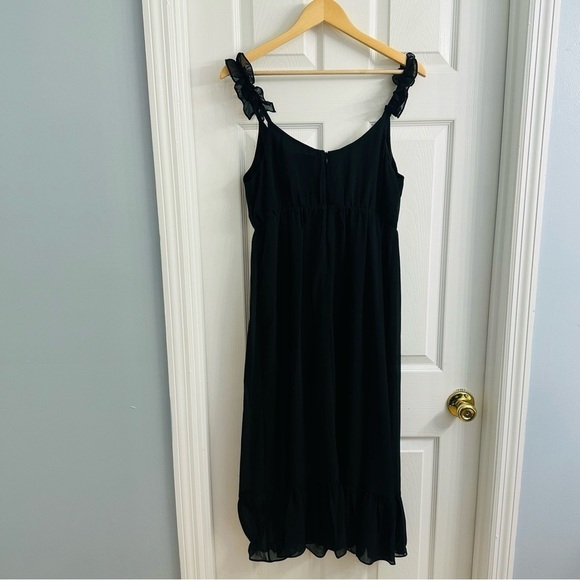 Madewell Dress Midi Black Ruffle V-Neck Whimsigoth Cocktail 8 Petite Medium - Picture 5 of 8